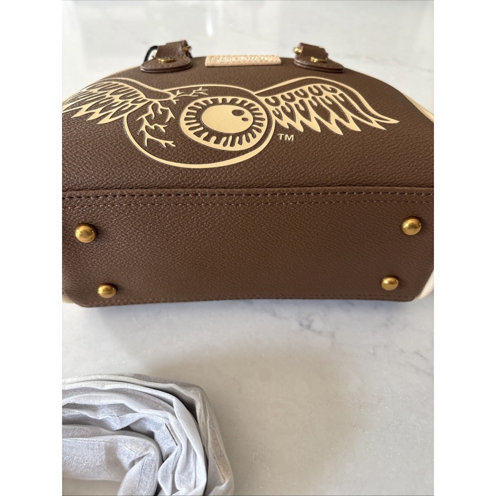 Von Dutch Brown Bowler Top Handle Bag Logo Accent Zip Closure Crossbody Strap - Picture 6 of 7